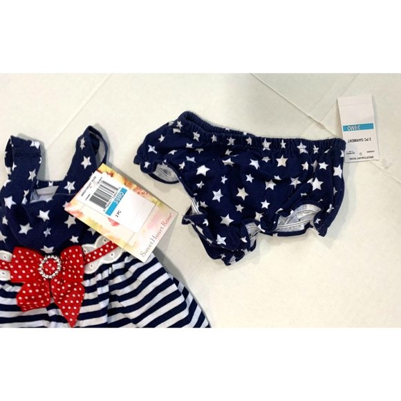 New Sweetheart Rose 3 6 months 2 pc Set Dress Pants Bloomers Red White Blue Star - Picture 2 of 5